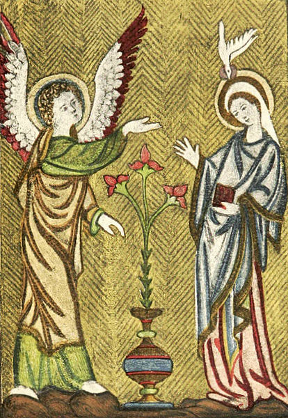 File:Embroidered bookbinding 13th century Annunciation.jpg