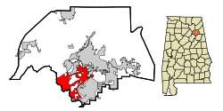 Location in Etowah County and the state of Alabama