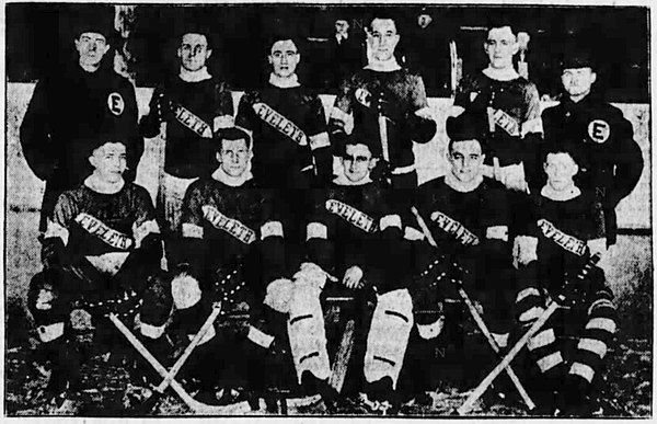 Eveleth's USAHA team in 1920–21, Ivan "Ching" Johnson seated second from right in the front row.