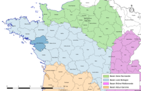 Loire-Atlantique bölümünün Fransız hidrografik havzaları haritasında yeri