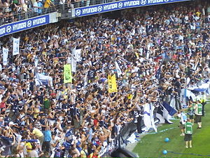 Melbourne Victory supporters at the 2007 A-League Grand Final Fans Celebrating (380281065).jpg