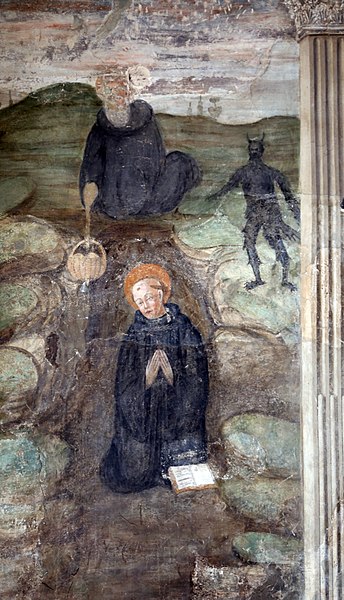 File:Filippo di antonio filippelli, storie di san benedetto, 1483, 11,2 diavolo rompe corda per il cibo.jpg