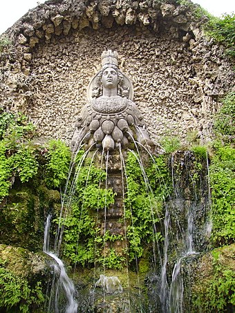 Traditional many-breasted interpretation in a 16th-century fountain of Diana Efesina, Villa d'Este, Tivoli, Italy