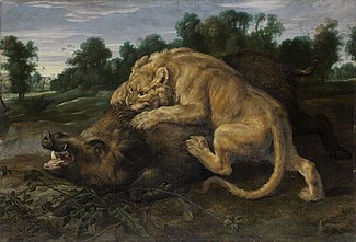 A lion killing a boar by Frans Snyders Frans Snyders - A lion killing a boar.jpg