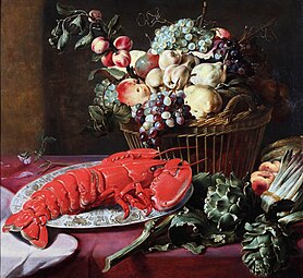 Nature morte au homard, fruits, artichauts et asperges sur la table (vers 1630)