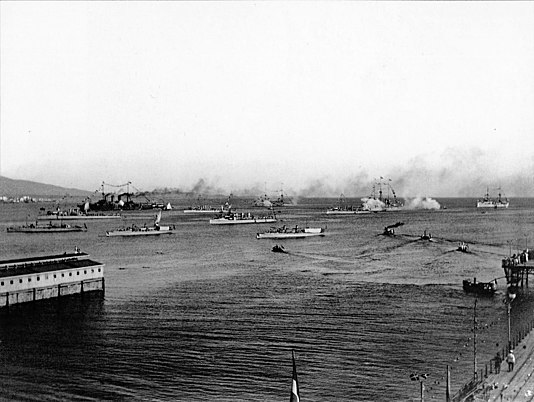 The Greek fleet assembled at Phaleron Bay on 5/18 October 1912 before it sailed for Lemnos.