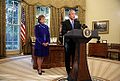 President George W. Bush nominates White House Counsel Harriet Miers as Supreme Court Justice at the Oval Office, Monday October 3, 2005.