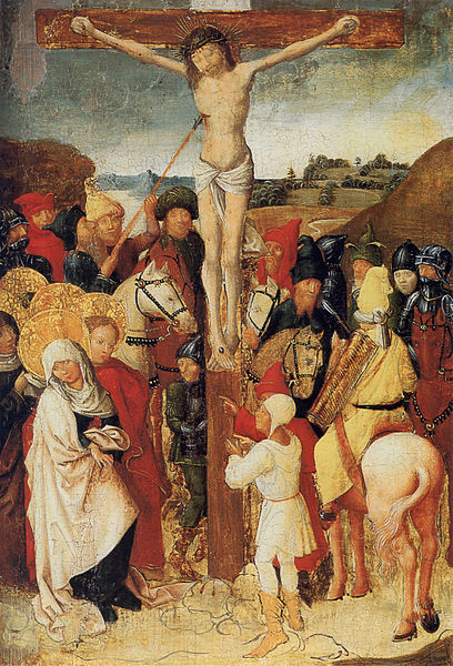 Christ's side pierced by a lance, drawing blood