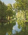 Henri Biva, Punts moored on still waters, oil on canvas, 61 x 50 cm