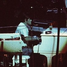 Stewart performing at Chicago Stadium in Chicago, Illinois, with the Rolling Stones in July 1975