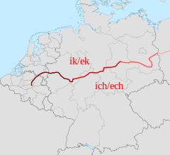 Map showing the Uerdingen line, which divides Low German from High German.