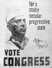 Nehru as the main campaigner of the Indian National Congress, 1951-52 elections Jawaharlal Nehru 1951-52 election poster.jpg