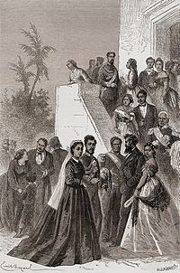 Engraving of King Kamehameha V, his family members and royal court