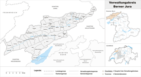 Map of the Bernese Jura administrative district