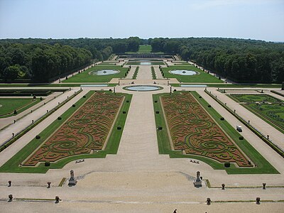 Baroque garden at Vaux-le-Vicomte. The parterre, designed to be viewed from above from the Chateau windows and terrace, was an extension of the interior architecture and design