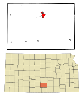 Kingman County Kansas Incorporated and Unincorporated areas Kingman Highlighted.svg