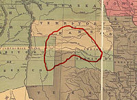 mapa zobrazující kmeny kiowských kmenů - 50. léta 18. století