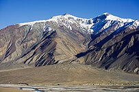 Zanskar - Stod confluence near Padum. Road from Nimmu lower left, to Padum lower right.