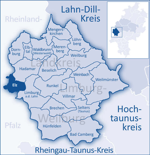 Poziția  Elz pe harta districtului Limburg-Weilburg