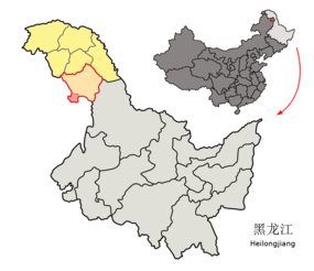 Jiagedaqis läge i Daxing'anling, Heilongjiang, Kina.