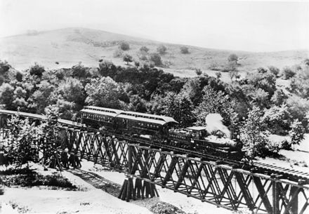 1886 view of the Los Angeles and San Gabriel Railroad crossing the Arroyo Seco near Garvanza - Highland Park