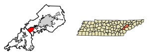 Ubicación de Farragut en el condado de Knox, Tennessee.