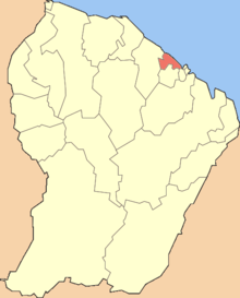 馬古利亞（紅色部分）在法屬圭亞那的位置