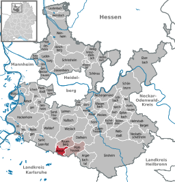 Läget för Malsch i Rhein-Neckar-Kreis