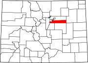 Map of Colorado highlighting Arapahoe County Map of Colorado highlighting Arapahoe County.svg