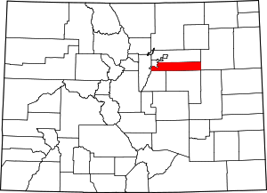 Mappa del Colorado che evidenzia la contea di Arapahoe