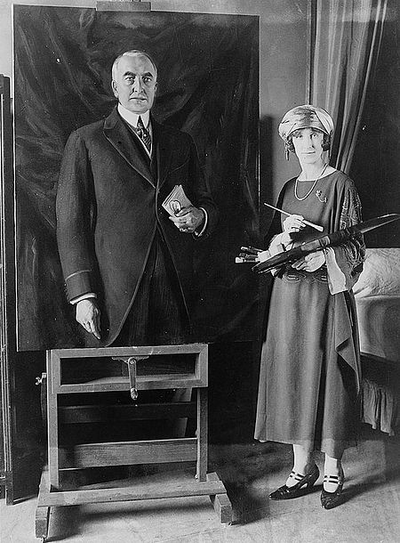 Margaret Lindsay Williams & painting of Warren G. Harding.jpg