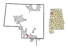 Marion County Alabama Incorporated and Unincorporated areas Gu-Win Highlighted.svg