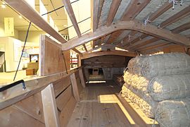 The inside of a 'maruko-bune' cargo boat. An exhibit at the Lake Biwa Museum, Shiga Prefecture, Japan.