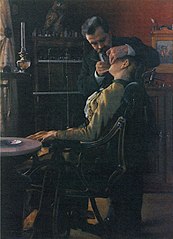 Äyräpää harjoittamassa ammattiaan. Gunnar Berndtsonin maalaus vuodelta 1889.