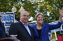 Menino with Elizabeth Warren at the event where he endorsed her for U.S. Senate Mayor Menino Endorsement (8011908278).jpg