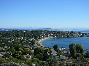 McNeill Bay seen from Walbran Park on Gonzales Hill with Mount Baker in the distance.