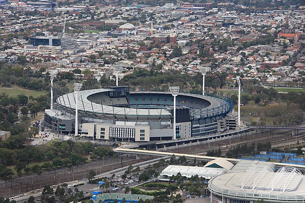 The first series of The Amazing Race Australia started in Melbourne at the Melbourne Cricket Ground with a Roadblock sending racers up and down one of