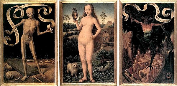 Triptych of Earthly Vanity and Divine Salvation (front) c. 1485 Oil on oak panel, 22 × 13 cm (each wing) Musée des Beaux-Arts de Strasbourg