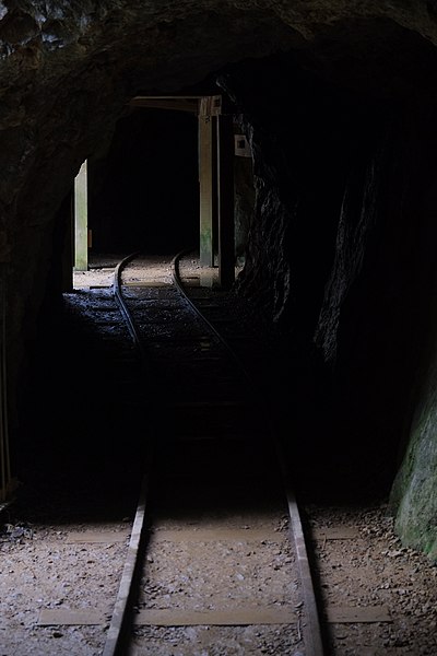 File:Mining railway tracks through tunnel along Windows Walk in the Karangahake Gorge.jpg