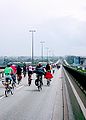 Deutsch: Fahrradsternfahrt in Hamburg am 17.06.07. Auf der Köhlbrandbrücke Richtung, Wilhelmsburg.