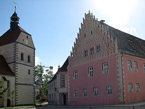 Muehlberg Elbe Kirche Rathaus.JPG