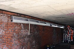 Lighting being installed for the recently-opened underpass of Myton Bridge in Kingston upon Hull.