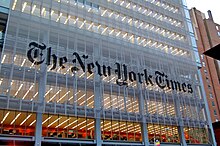 billede af hovedfacaden i New York Times hovedkvarter