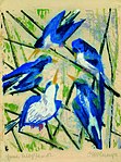 Blaue Vögel / Blå fåglar, färgträsnitt (1916)
