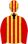 Red and yellow stripes, red sleeves