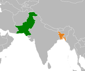 Mapa indicando localização de Bangladesh e do Paquistão.