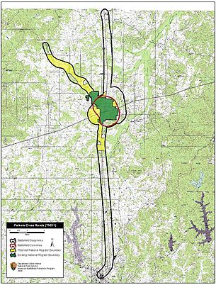 Map of Parker's Cross Roads Battlefield core and study areas by the American Battlefield Protection Program. Parker's Cross Roads Battlefield Tennessee.jpg