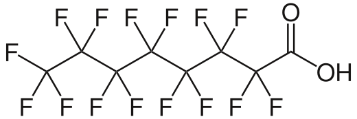 Perfluoroctaanzuur, een voorbeeld van een PFAS