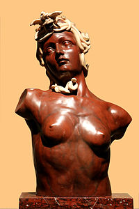Bust Maleficia by Philippe Wolfers, made of porphyry, ivory and amethyst (1896)