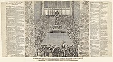 The Long Parliament in session, 1640 Platform of the Lower House of this Present Parliament (of England) Assembled at Westminster 1640.jpg